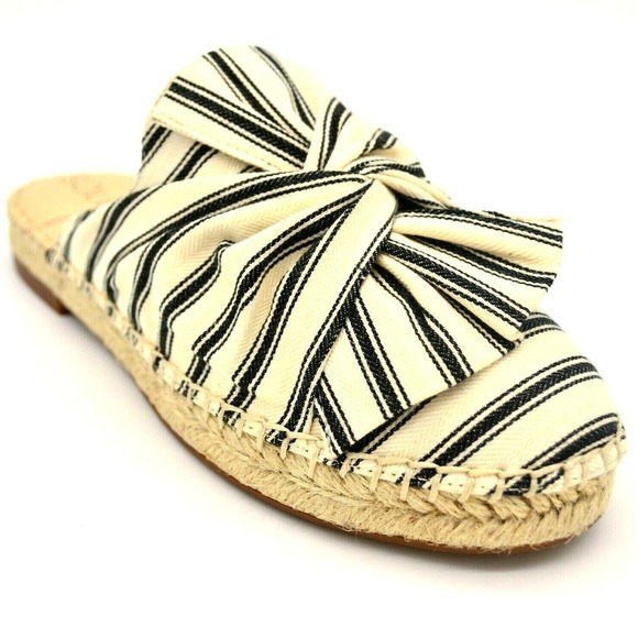 Sole Society Shoes Womens So Sammie Mule 5.5 Cream Black Canvas Backless NEW - Picture 2 of 5